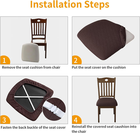 Stretch Chair Seat Covers 4 PCS, Removable Washable Dining Chair Covers Anti-Dust Dining Room Seat Cushion Slipcovers (4, Chocolate)...