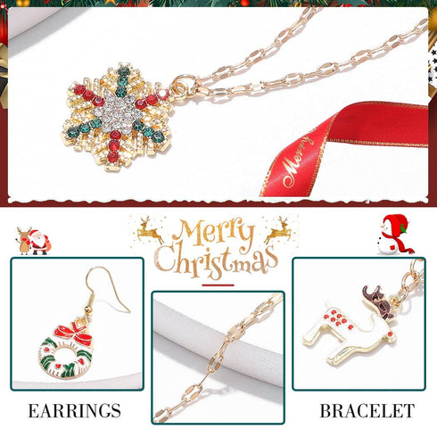 CLOACE 3Pieces Christmas Necklaces Set Red Xmas Snowflake Pendant Necklaces Santa Claus Necklace Christmas Costume Jewelry...