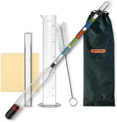 Triple Scale Alcohol Hydrometer Test Kit for Home Brew Beer, Wine, Mead, Cider with Specific Gravity Test Kit, 250ml Plastic Test Jar, Cleaning Br...