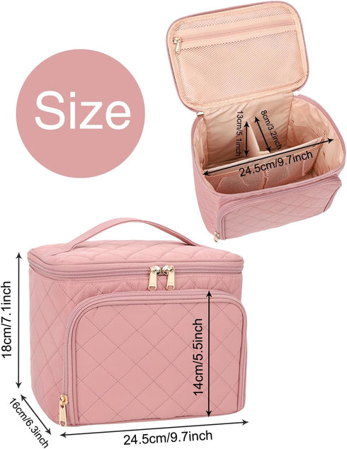 Relavel Makeup Bag, Large Makeup Bag Organizer, Travel Cosmetic Bag with Adjustable Dividers for Women, Washable Train Case with Makeup Brush Hold...