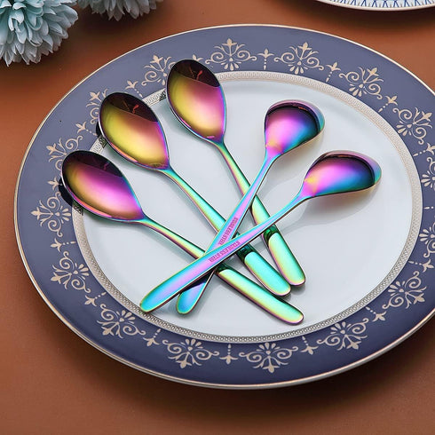 Rainbow Teaspoons, 6 Piece Spoons Silverware, Stainless Steel Small Spoons, Tea Spoons for Home, Kitchen or Restaurant, Dishwasher Safe (6.6 Inche...