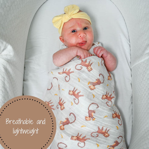 Swaddle Blanket | 100% Muslin Cotton | Gender Neutral Newborn and Baby Nursery Essentials for Girls and Boys, Registry | Monkey Print...