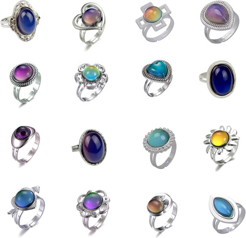 16pcs Mixed Mood rings classic temperature change color mood ring (Adjustable Size)...