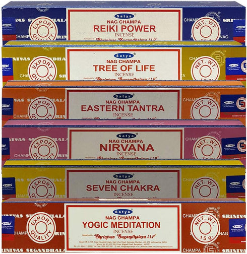 Satya Incense Sticks Variety Pack #6 and Incense Stick Holder Bundle with 6 Spiritual Fragrances...