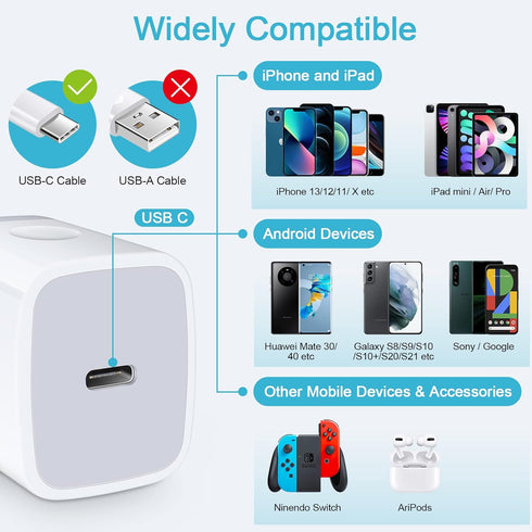 USB C Fast Charger Block 2Pack 20W Type C Charger Adapter Wall Plug Box for iPhone 15 14 13 12 11 Pro Max XS XR SE,Samsung Galaxy S24 S23 S22 S21 ...