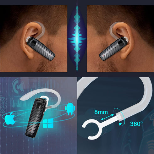 Bluetooth Headset, CVC8.0 Handsfree Bluetooth Earpiece, 16 Hrs Talk Time Noise Cancelling Single Ear Wireless Headset for Office Driving, Compatib...