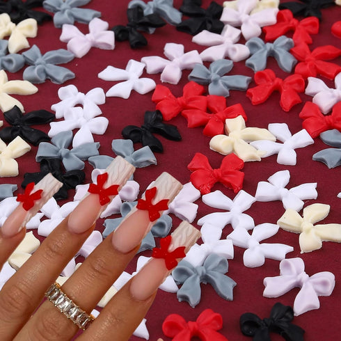 Bow Nail Charm 3D Resin Bow-Knot Nail Art Charms with Mixed Color Designs Nail Accessories Kawaii Colorful Resin Bow DIY Nail Art Supplies for Wom...