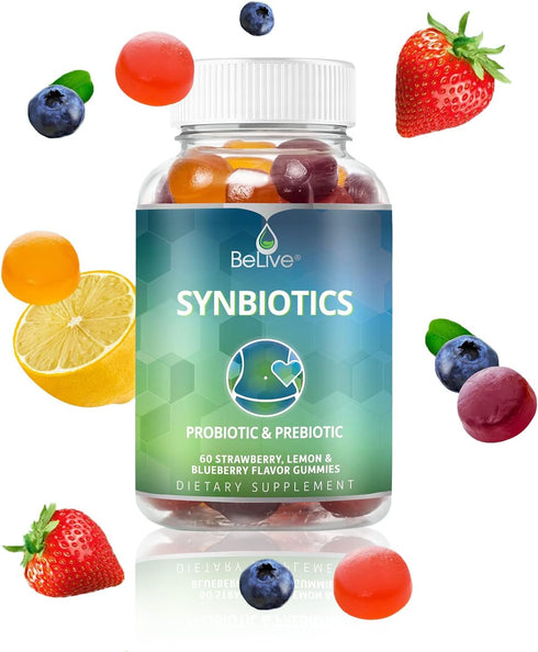 BeLive Prebiotic Fiber & Probiotic Gummies – High Strength Inulin (3g), Dietary Fiber Supplement, Digestive Support for Kids - Strawberry, Lemon, ...