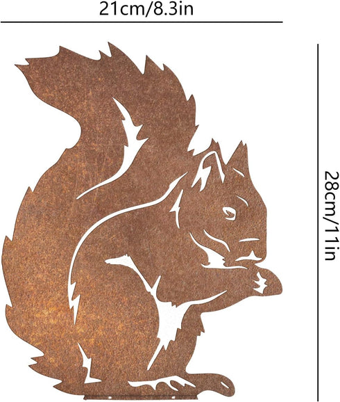 Rusty Squirrel Garden Ornament, Rusty Squirrel Silhouette to Screw in Wood, Metal Garden Decoration, Metal Garden Decor, Fence Topper, Gift Idea f...