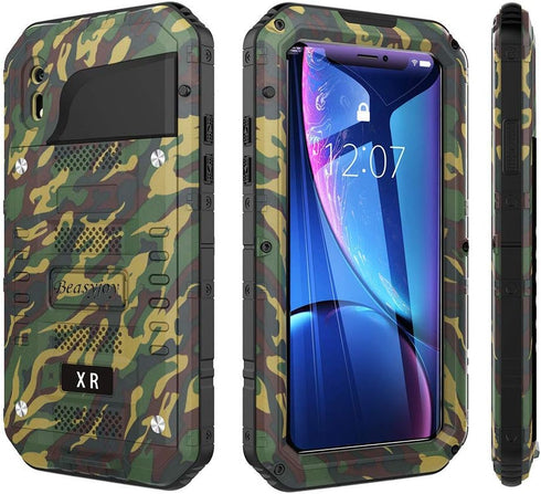 Beasyjoy for iPhone XR Metal Case Heavy Duty with Screen Full Body Protective Waterproof Shockproof Drop Proof Tough Rugged Hybrid Military Grade ...