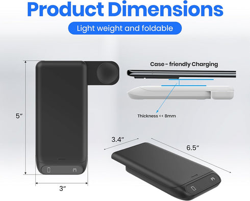 Wireless Charging Station 3 in 1 Wireless Phone and Watch Stand, 20 W Fast Charging, Foldable Travel Charger Stand for iPhone 15 14 13 12, for App...
