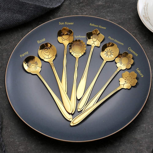 Stainless Steel Flower Coffee Spoon Set, LEIHEFA 8 Pcs Creative Tea Spoon,Stirring Spoon, Ice Tea Spoon for Tea, Cake, Sugar, Dessert Ice Cream Sp...