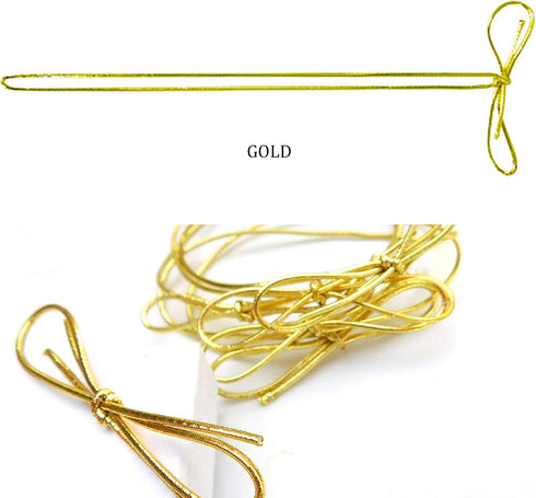 100 PCS Stretchy Elastic Metallic Braided Cord Loops Bows - Silver or Gold (Gold, Cord Length: 14" Loop Length: 8")...