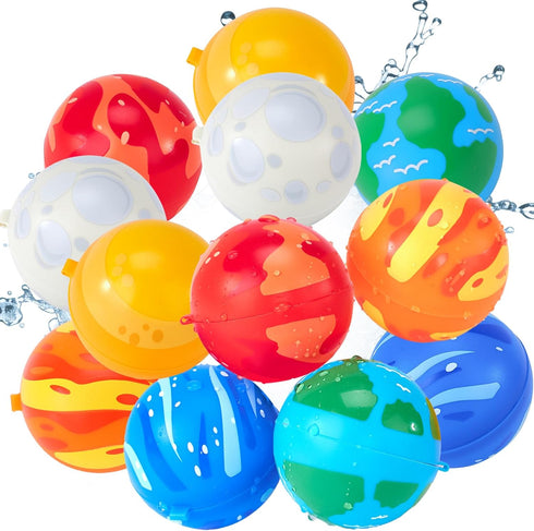 Reusable Water Balloons for Kids-12 PCS Refillable Water Ball Quick Fill Splash Balls for Summer Beach Toys Outdoor Activities Pool Toy for Boys G...