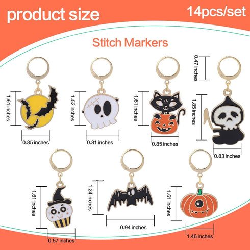 BEEFLYING 14pcs Halloween Alloy Enamel Crochet Stitch Marker Removable Leverback Clasps for Knitting Weaving Sewing Accessories Quilting Handmade ...