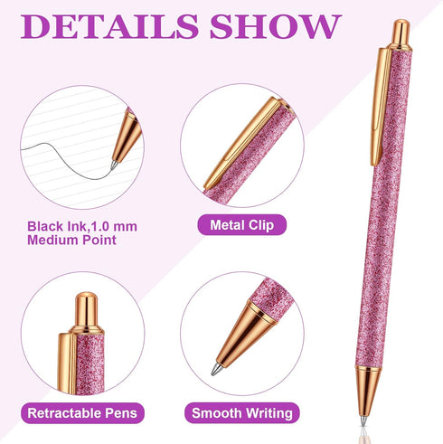 Handepo 20 Pcs Christmas Glitter Retractable Click Ball Pens Cute Pens for Journaling Fancy Pen for Women Metal Retractable Pen and 20 Pcs Replace...