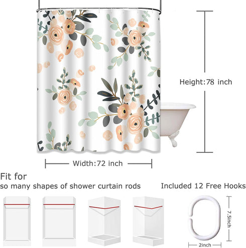 Emvency 72"x78" Shower Curtain Peach Coral Waterproof Blush Pink Floral Bouquets White Rose Flowers Exotic Summer Beach Home Decor Polyester Fabri...
