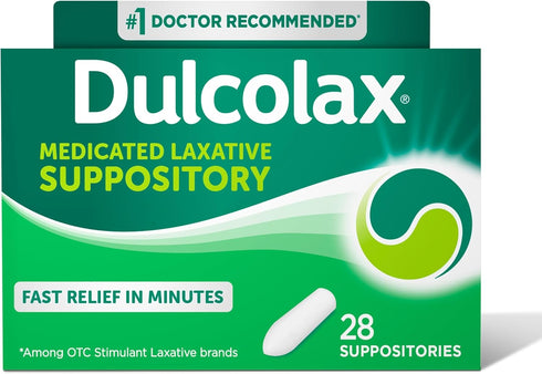 Dulcolax Stimulant Laxative Medicated Suppositories, Predictable & Effective Constipation Relief, Bisacodyl 10 mg, 28 Count, Stimulant Laxatives...