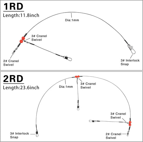Saltwater Fishing Wire Leader Fishing Leaders with Swivels Snaps Stainless Steel Sulf Fishing Rigs Fishing Gear Tackles for Lures Bait Hooks...