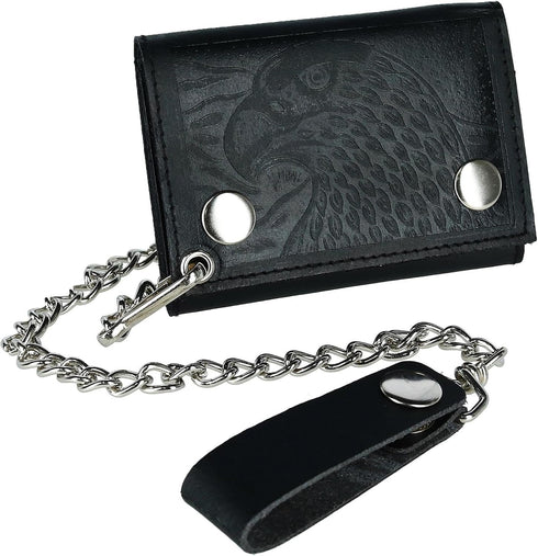 CTM Men's Leather Eagle Imprint Trifold Chain Wallet, Black...