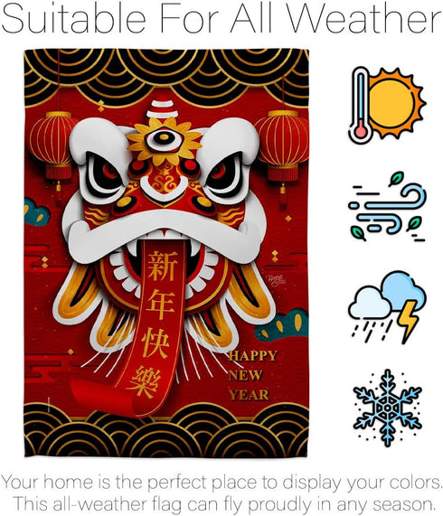 Chinese New Year Decorations Happy Lion Dance Garden Flag Home Decor Banner Wall Art Patio Lawn Front Porch Room Small Outdoor Tapestry Yard Sign ...