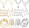 46 Pcs Gold Jewelry Set with 11Pcs Necklace, 11 Pcs anklet and 18 Pcs Earring Ear Cuff,6Hoop Earrings for Women Fashion Indie Costume Jewerly Pack...
