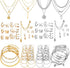 46 Pcs Gold Jewelry Set with 11Pcs Necklace, 11 Pcs anklet and 18 Pcs Earring Ear Cuff,6Hoop Earrings for Women Fashion Indie Costume Jewerly Pack...