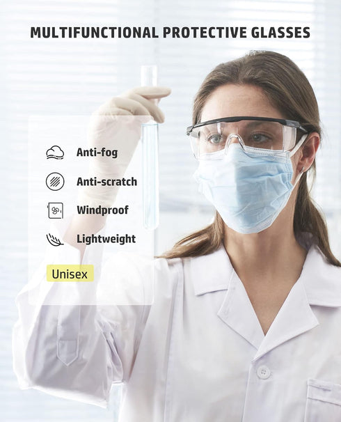 PACIFIC PPE 2 Pack Safety Glasses, Anti-fog, Scratch Resistant Clear Wraparound Lenses and No-Slip Grips, Adjustable, Lab Goggles...