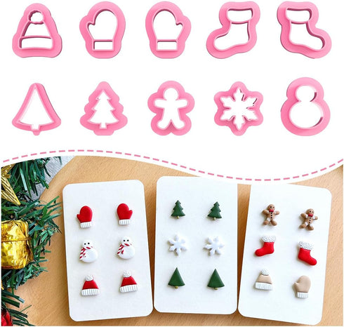 Keoker Christmas Clay Cutters, Christmas Clay Cutters for Jewelry Making, 10 Clay Cutters Shapes Christmas, Christmas Tree Clay Cutter for Earring...