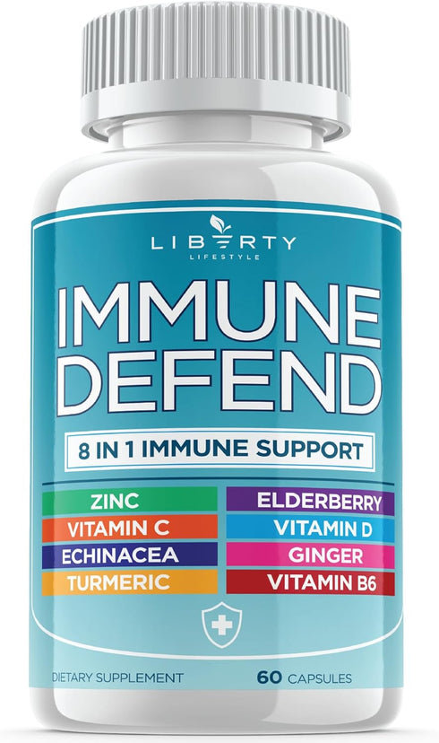 8 in 1 Immune Defense Support, Immunity Capsules Supplement Booster with Echinacea Zinc 50mg, Vitamin C, D3 5000 IU, Turmeric Curcumin & Ginger, E...