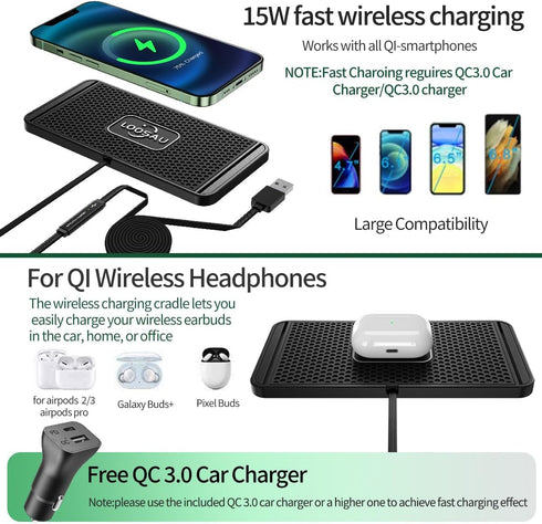 15W Fast Wireless Charging Pad LOOSAU Wireless car Charger Non Slip for car Wireless Phone Charger for iPhone 15/14/13/12/11 Pro Max XS x, Samsung...