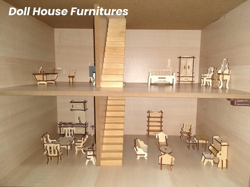 BOHS 34-Piece Dollhouse Furniture Set - Laser Cut Wooden 3D Puzzles - Miniature Doll House DIY Models and Accessories...
