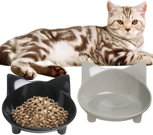 Cat Food Bowl, Non-Slip, Safe Melamine Material, Anti-Skid Base, Shallow Design, Dishwasher-Safe, 14.5cm Diameter...