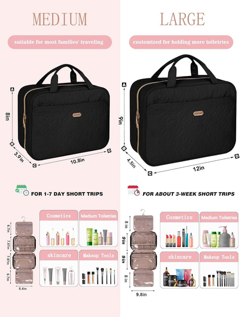 Black Toiletry Bag, Makeup Organizer, Travel Bag For Women Mens Toiletries, Waterproof with Hanging Hook, Large Capacity...