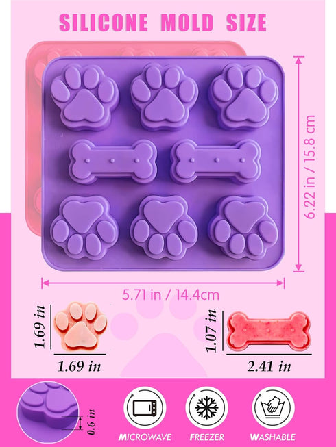 2 in 1 Puppy Dog Paw and Bone Silicone Molds, Silicone Puppy treat molds, Silicone Dog Treat Molds for Baking Chocolate, Candy, Jelly, Ice Cube - ...