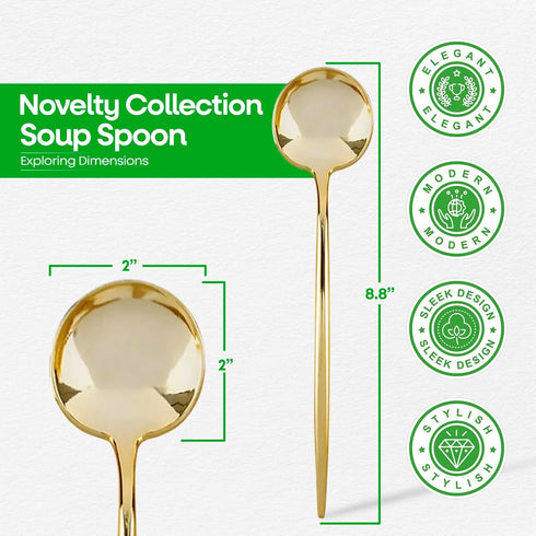 Party Bargains Disposable Plastic Flatware Soup Spoon Utensils, 32 Pack, Gold, Novelty Modern Design Kitchen Silverware Cutlery, Excellent Use for...