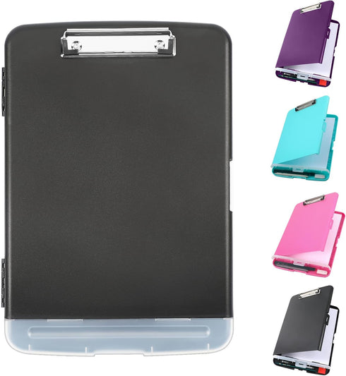 Clipboard with Storage, Large Capacity Nursing Clipboards with Low Profile Clip, Heavy Duty Plastic Storage Clipboard with Pen Holder, Side-Openin...