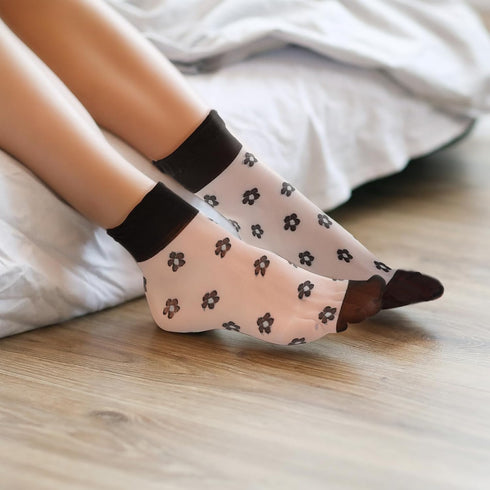 4 Pairs See Through Socks Elastic Womens Sheer Socks Thin Transparent Mesh Socks Clear Nylon Socks Lace Ruffle Sheer Crew Socks Women Fashion...