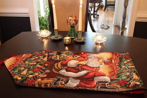Tache Home Fashion Down The Chimney Santa Claus Christmas Festive Holiday Decorative Tapestry Table Runners, 13x54, red, Green, White, Gold...
