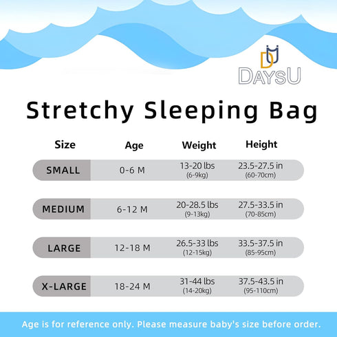 DaysU Baby Sleep Sack 18-24 Months Stretchy, Baby Unisex Wearable Blanket 2-Way Zipper TOG 0.5, Breathable Lightweight Baby Sleeping Bag 1 Pack, T...