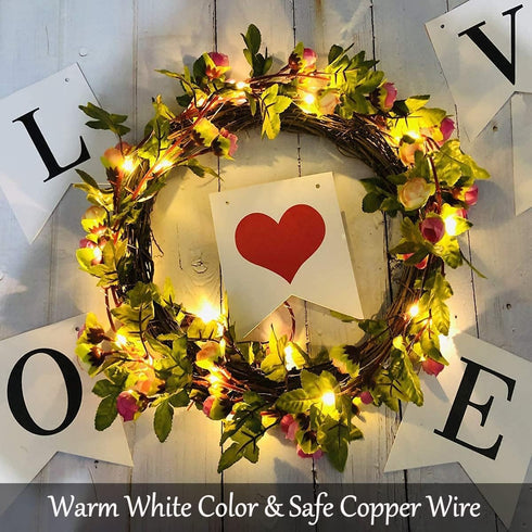 Fielegen 20 LED Rose Flower String Lights Battery Powered 7.2ft Artificial Flower Garland with Lights Rose Vine Fairy Lights for Home Garden Weddi...