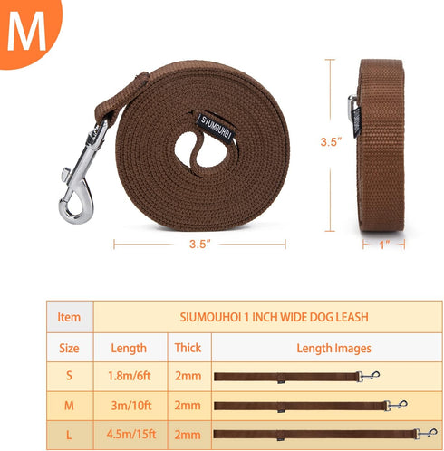 Strong Durable Nylon Dog Training Leash, 1 Inch Wide Traction Rope, 6 ft 10ft 15ft Long, for Small and Medium Dog (Brown, 10 Feet)...