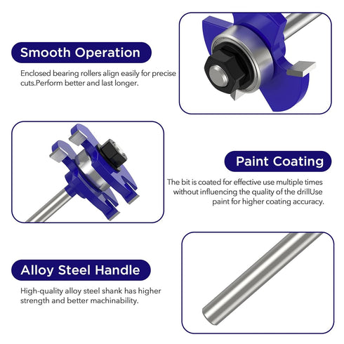 Tongue and Groove Router Bit Set of 2 Pieces 1/2 Inch Shank Router Bits 3 Teeth Adjustable T Shape Wood Milling Cutter Router Bits Sets for Woodwo...