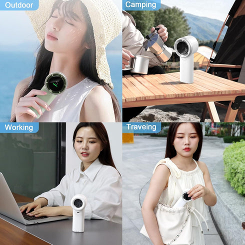 Portable Handheld Turbo Fan, Mini Portable Fan with LED Display, Personal Fan Handheld, USB Rechargeable Fan 3600mAh, 5 Speeds, Makeup Eyelash Fan...
