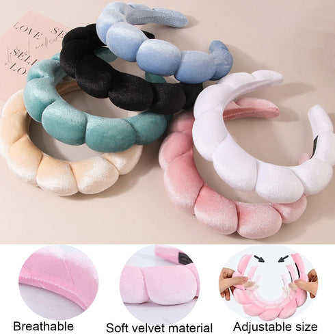 Spa Headbands for Washing Face, Makeup Headband, Skin Care Headbands, Wristband Set, Bubble Facial Headband, Towel Headband,Hairband Puffy headban...