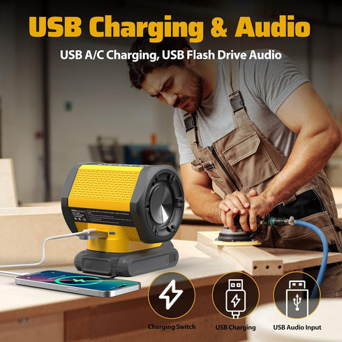 Bluetooth Speaker Fit for DeWALT 20v Max Battery with USB-A/C Charging for Jobsite Camping & Parties(Battery not Included)...