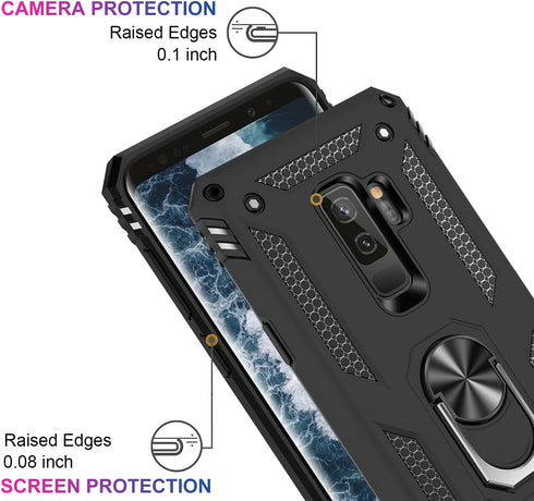 IKAZZ Galaxy S9 Plus Case, Heavy Duty Protective Phone Cover, Shockproof, Magnetic Kickstand, Black...