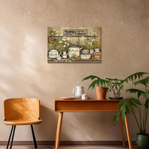 CXHOSTENT Farmhouse Kitchen Wall Art Rustic Flower Canvas Prints Country Tableware Pictures Wall Decor Farm Positive Quotes Painting Gift For Chri...