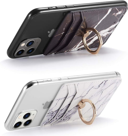 BIAJIYA 2 Pack Cell Phone Wallet Stick on Phones, Card Holder for Phone Case with Ring, Adhesive Phone Credit Card Holder with RFID-Blocking Black...