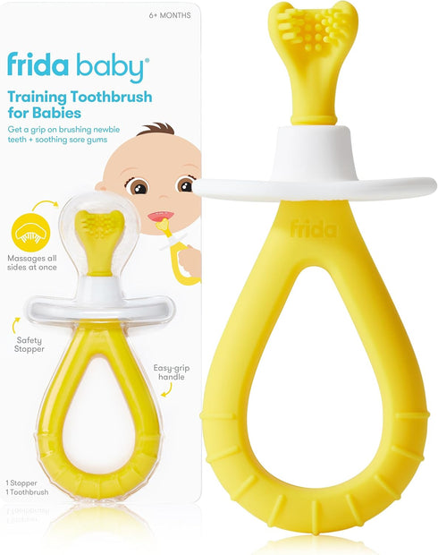 Frida Baby Training Toothbrush for Babies with Soft Silicone Bristles, Yellow...